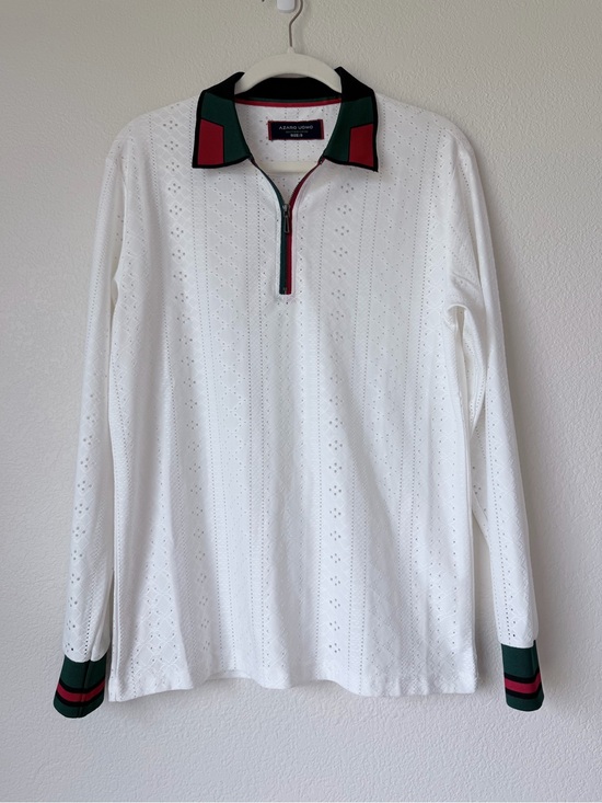 Azaro Uomo Other - Azaro Uomo Eyelet Knit Quarter Zip Polo White Red Green Unisex Size S